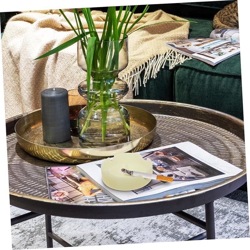 فانزاك توهج في الظلام صينية سجائر سيليكون مستديرة مع غطاء صينية رماد سطح المكتب المحمولة - Image 2